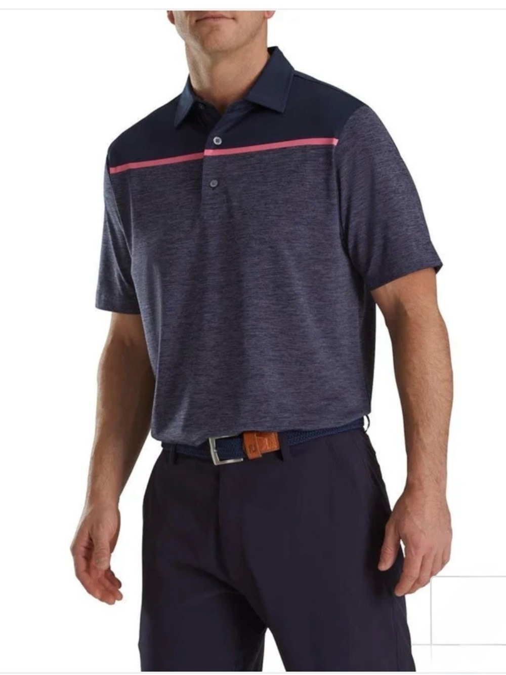 Foot Joy blue & pink space dye block lisle golf Polo shirt